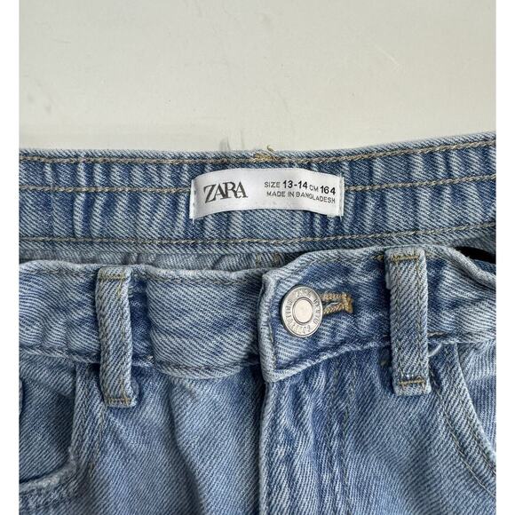 Zara Girls Mom Fit Jeans Size 13-14 Distressed Adjustable Waist - Picture 3 of 7